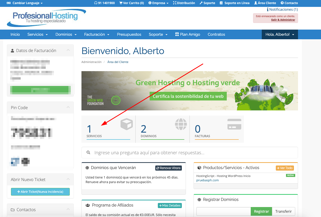 Área de clientes Servicios