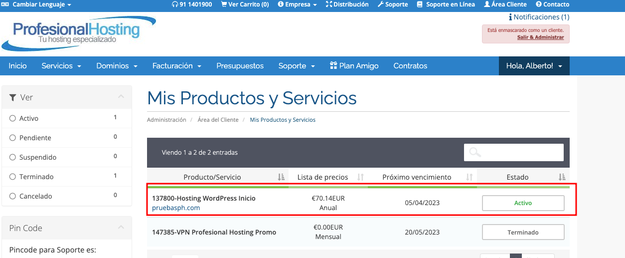 Área de cliente localizar servidor