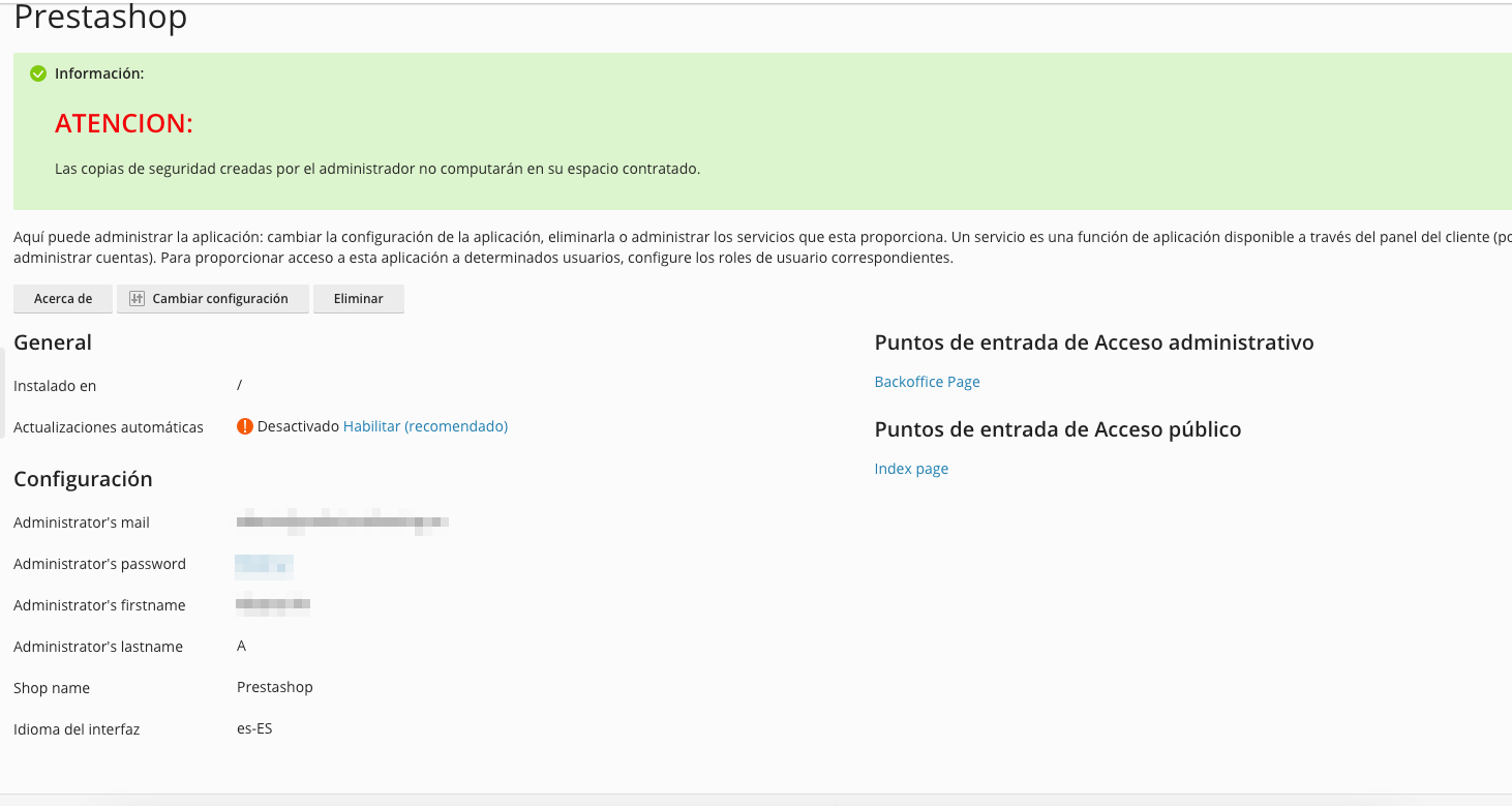 Plesk instalación de Prestashop