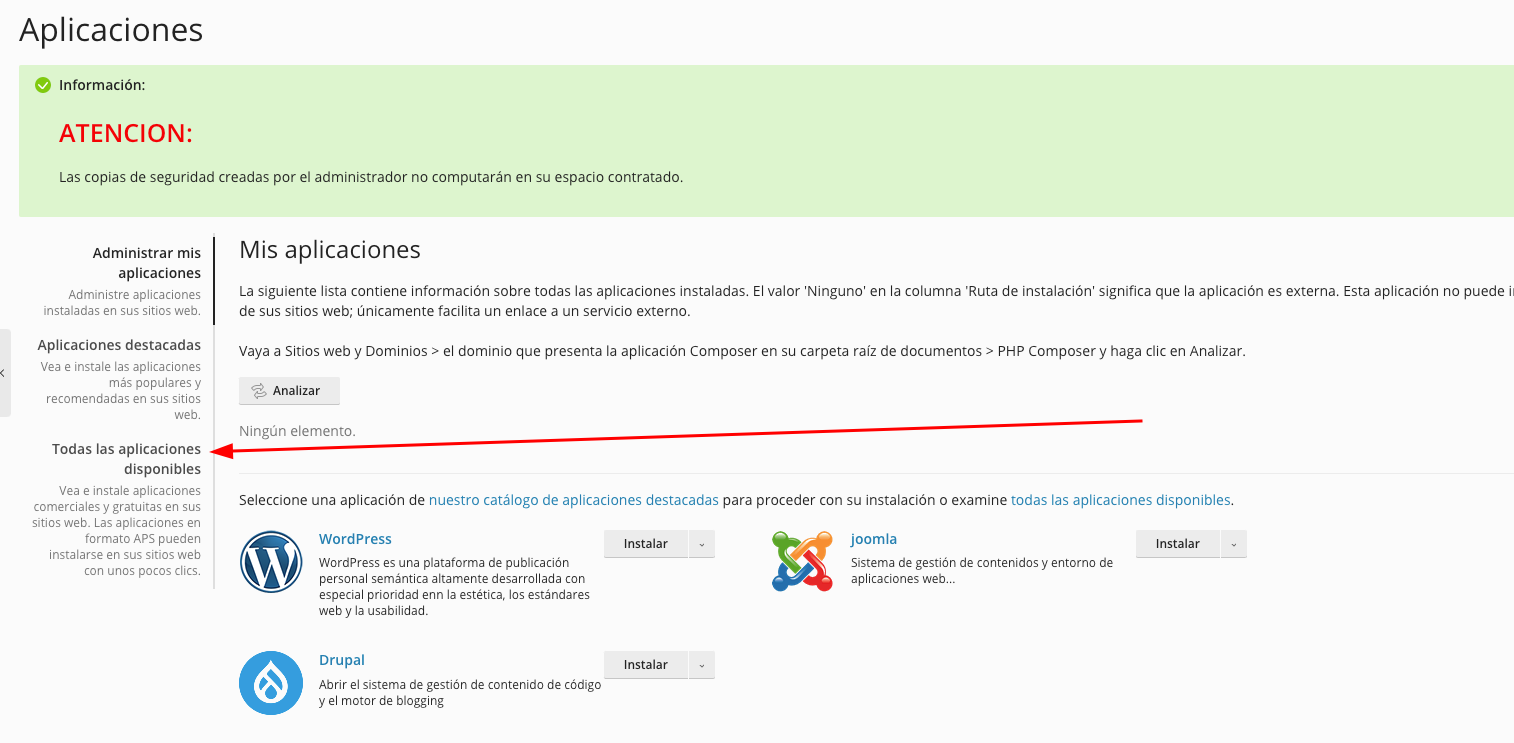 Plesk panel de Aplicaciones